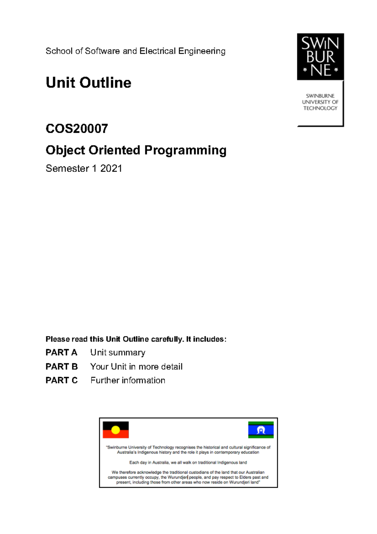 COS2000 Object Oriented Programming Unit Outline - Semester 1 2021 ...