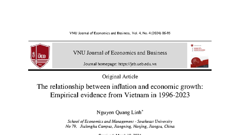 The Relationship Between Inflation and Economic Growth in Vietnam (ECO ...