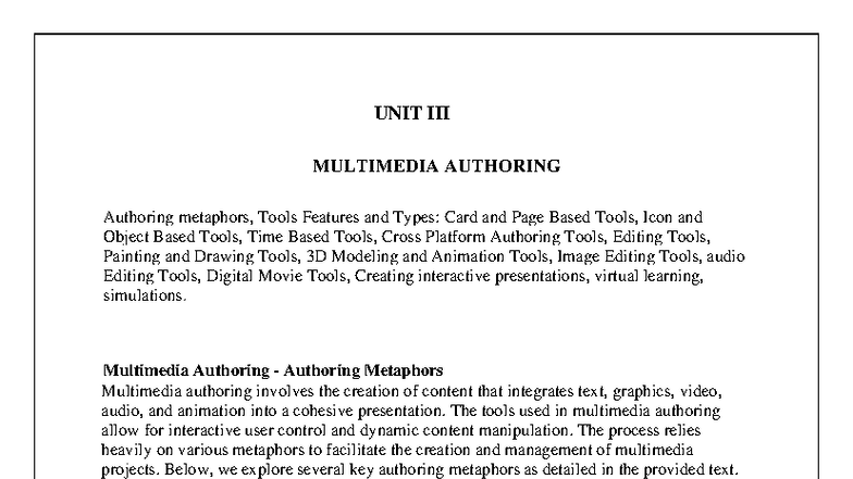 Unit 3: Multimedia Authoring Tools and Techniques (2WE5RT) - Studocu