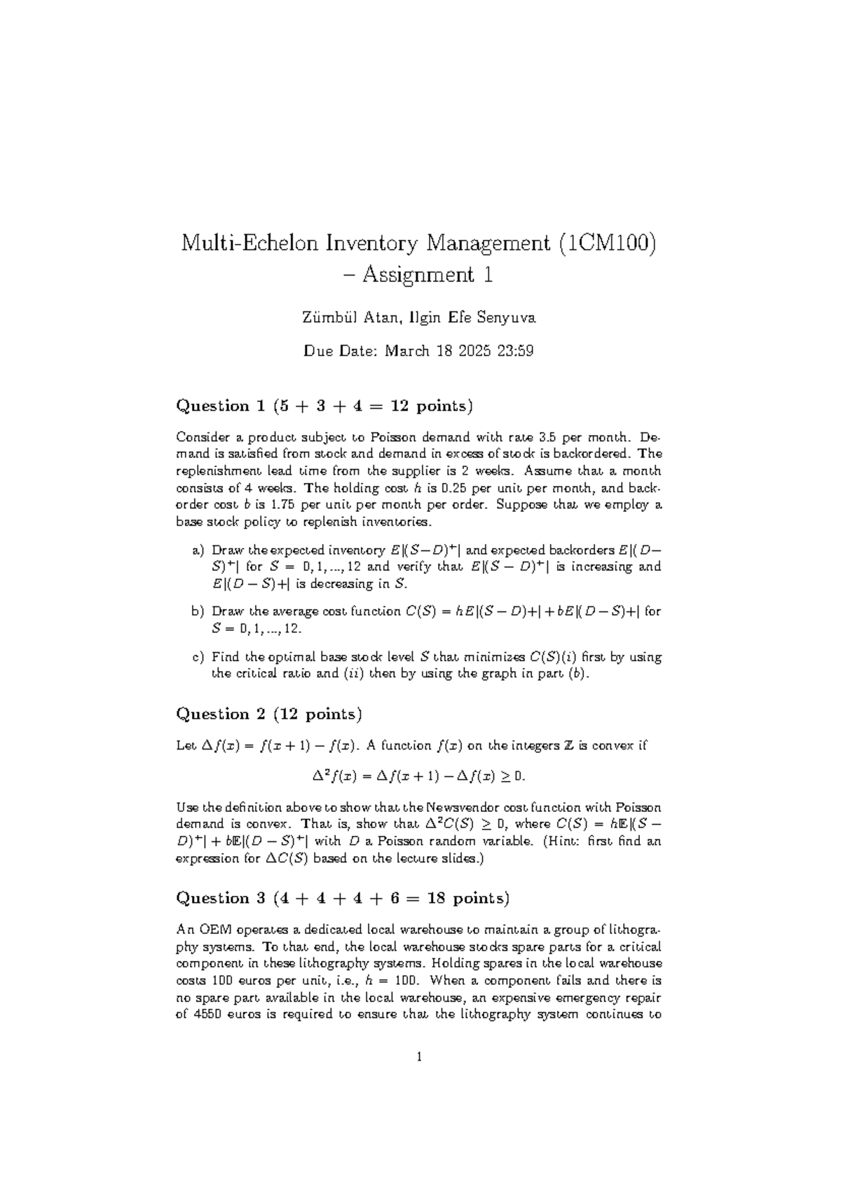Assignment 1 MEIM - Multi-Echelon Inventory Management Analysis ...