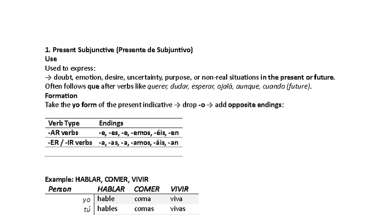 Subjunctive Mood: Present, Imperfect, and Conditional (SPAN 101) - Studocu