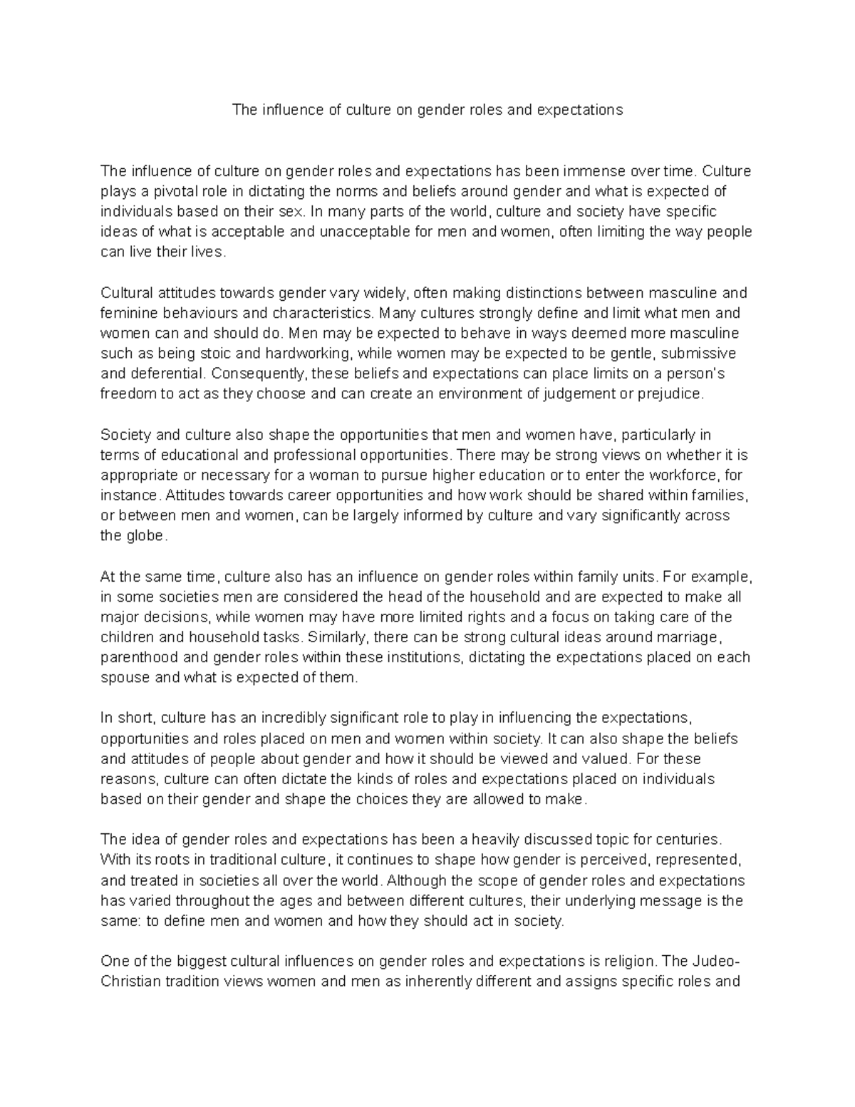 The Impact of Culture on Gender Roles and Expectations: A Comprehensive ...
