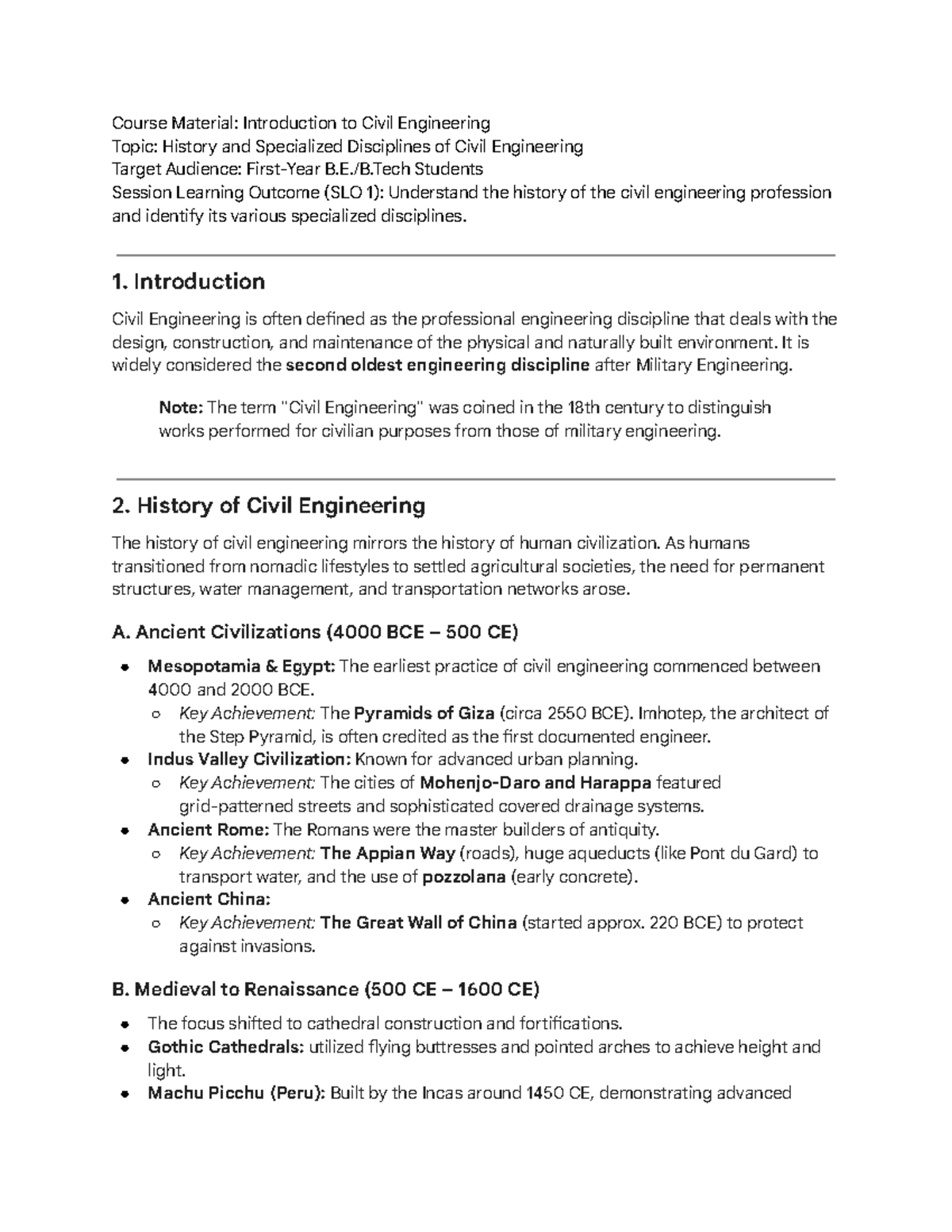 Civil Engineering (CE 101): History & Specialized Disciplines Overview ...