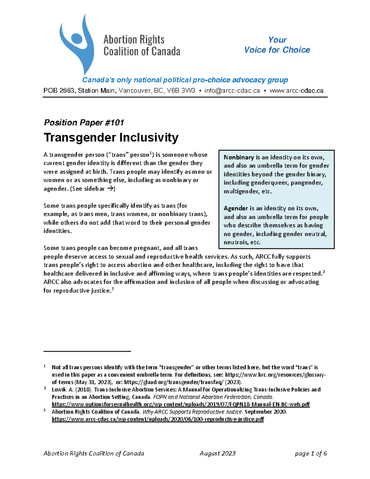Transgender Inclusivity Position Paper: Advocacy for Rights and Justice ...