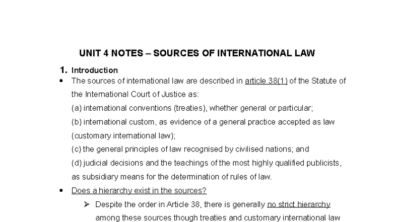 UNIT 4 Notes on Sources of International Law - LINT - Studocu