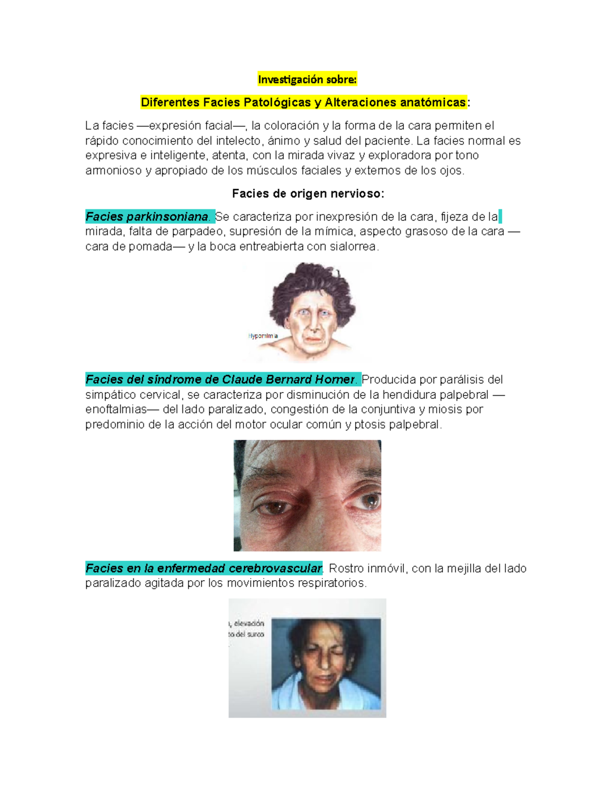 Investigación sobre Facies Patológicas y Alteraciones Anatómicas - Studocu, image size:1200x1553