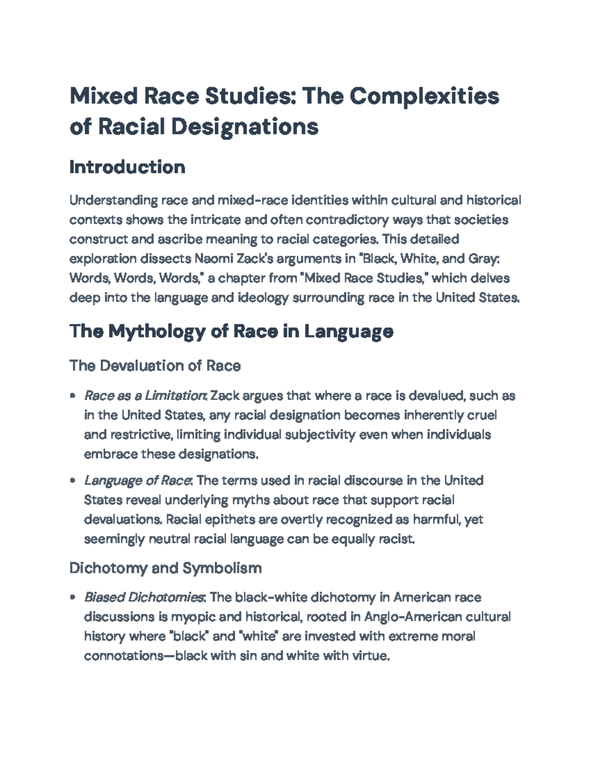 Understanding Racial Designations in Naomi Zack's 'Black, White, and ...