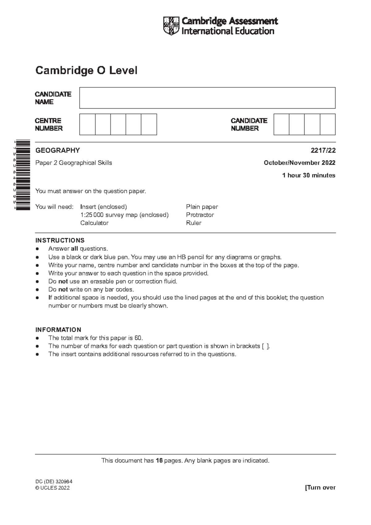 Geography 2217/22: O/N 2022 Cambridge O Level Question Paper - Studocu