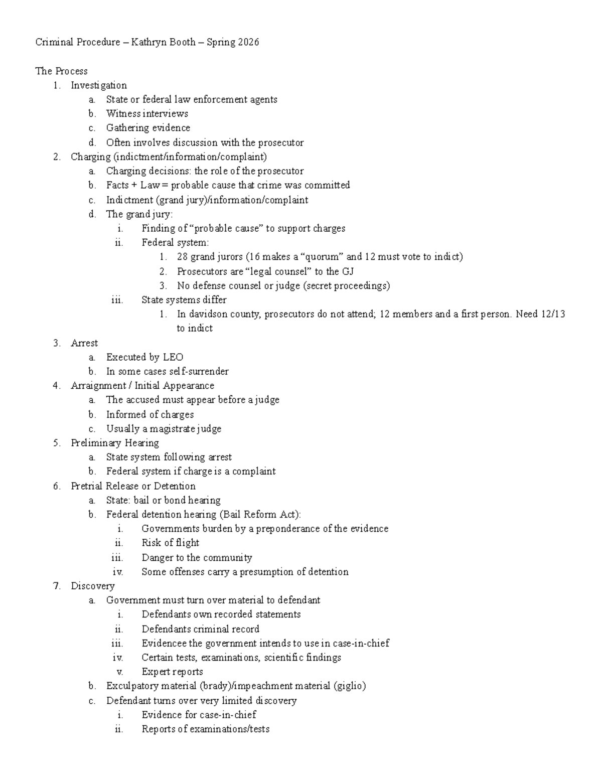 Criminal Procedure Outline (CRIM 101) - Spring 2026 Notes - Studocu