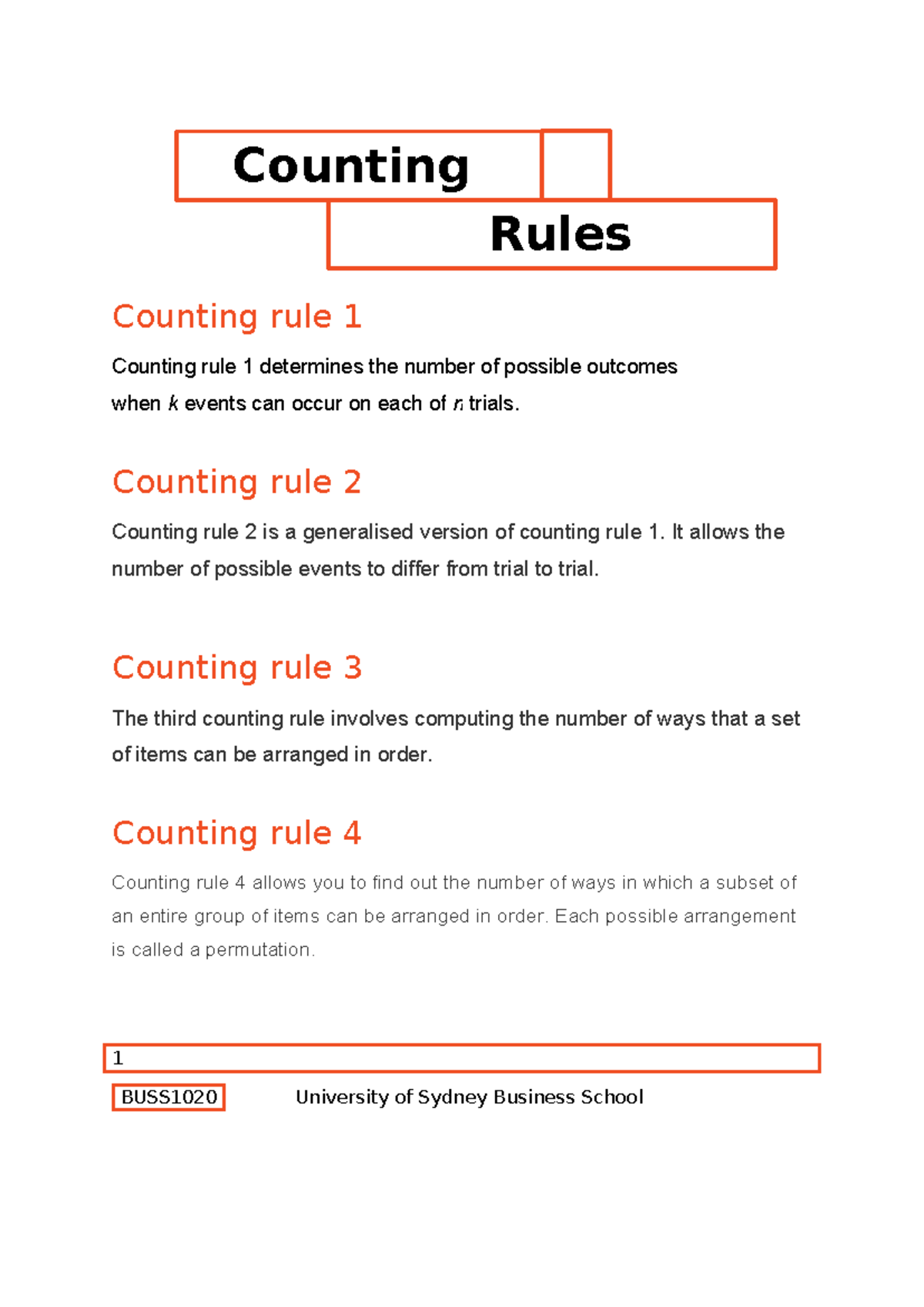 Counting Rules: Understanding Permutations and Outcomes in BUSS1020 ...