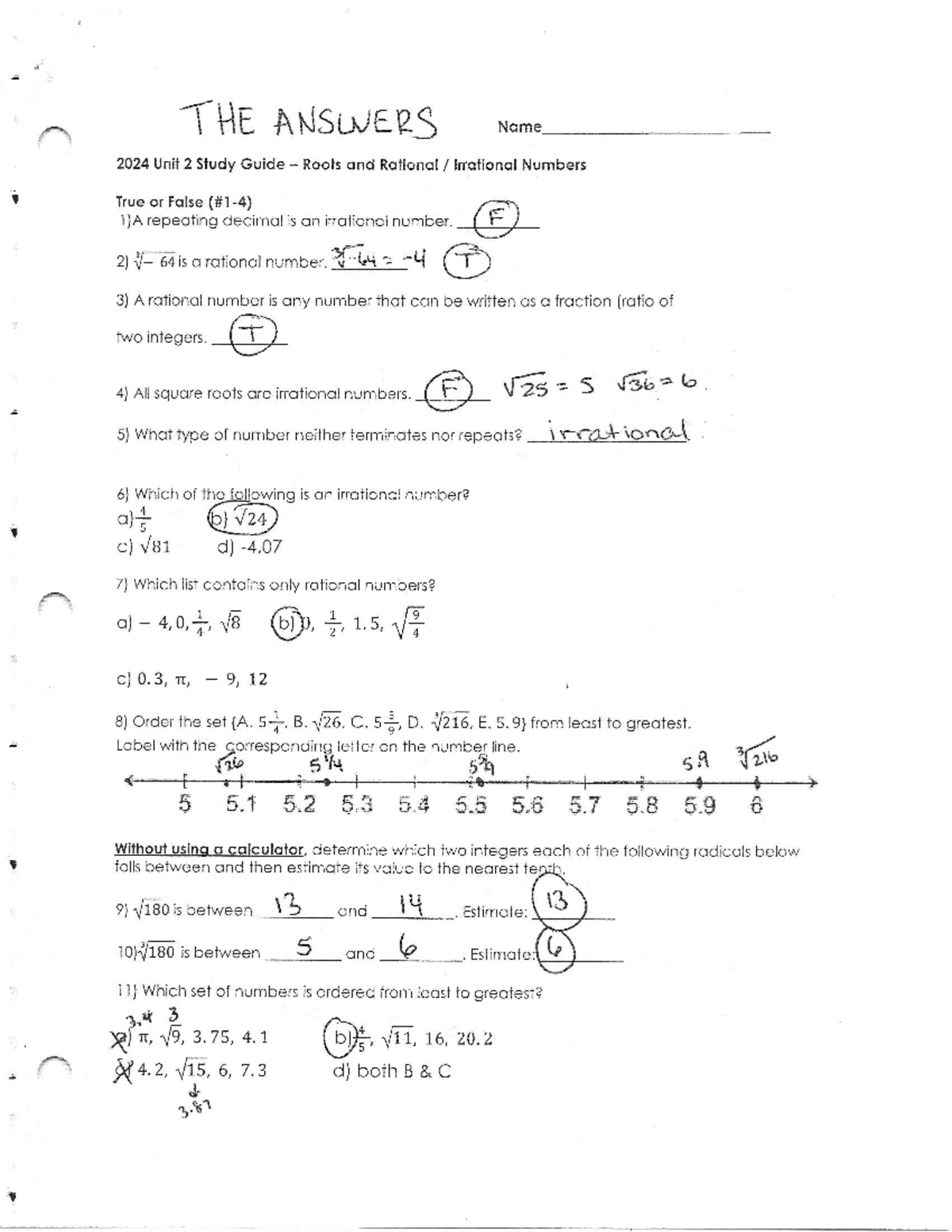 Study Guide Answer Key - math - THE ANSWERS Name 2024 Unit 2 Study ...