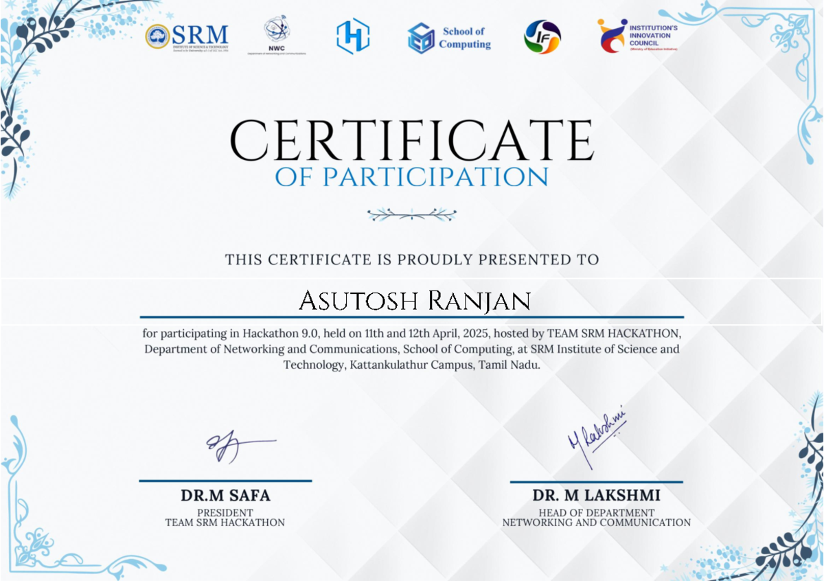 HACK Participation Certificates - SRM IST NWC Computing 2025 - Studocu
