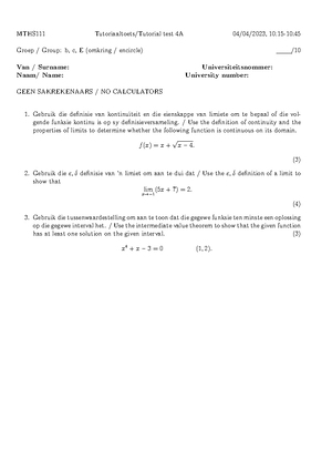 MTHS111 toest 7 2023-memo - test 7A Groep Group: b, c, E (omkring ...