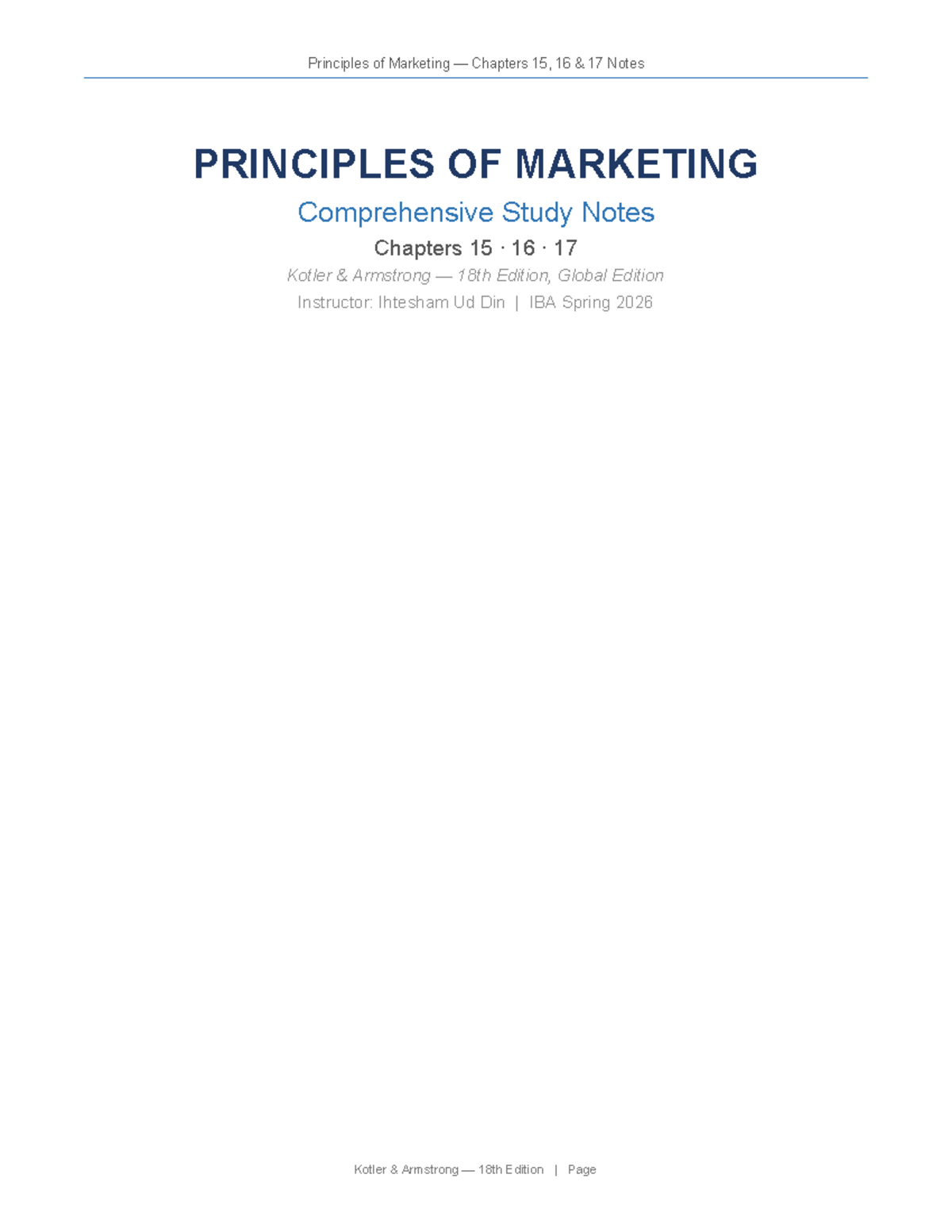 Principles of Marketing Notes: Chapters 15, 16, 17 (Kotler Armstrong ...