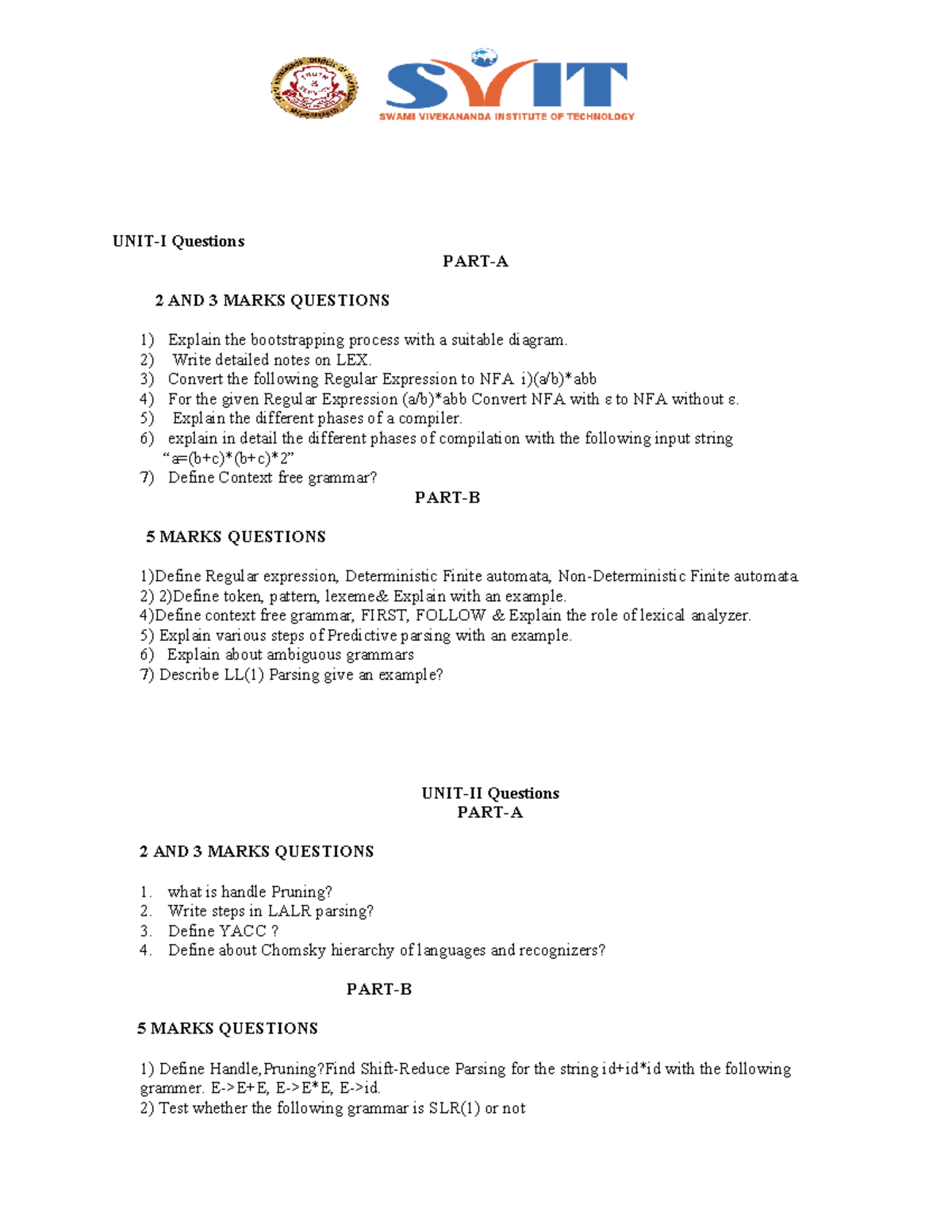 COMP 301 Important Unit-Wise Questions for Exam Preparation - Studocu