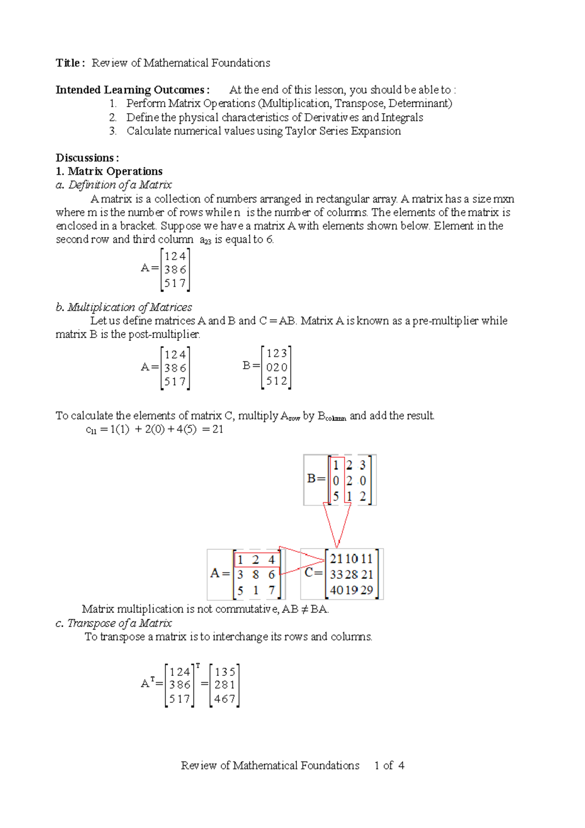 M1. Comprehensive Review of Mathematical Foundations and Operations ...