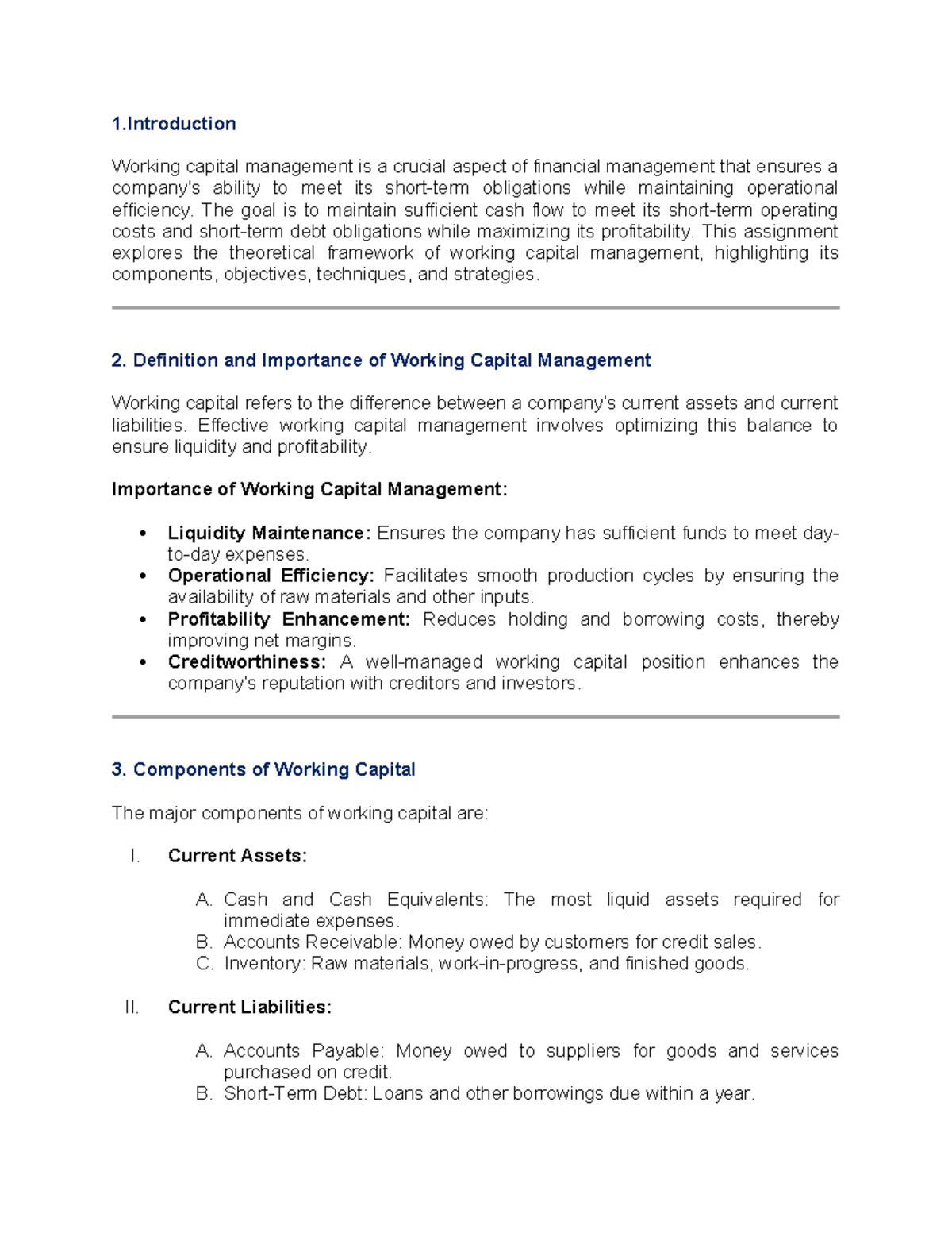 WCM Assignment: Understanding Working Capital Management Techniques ...