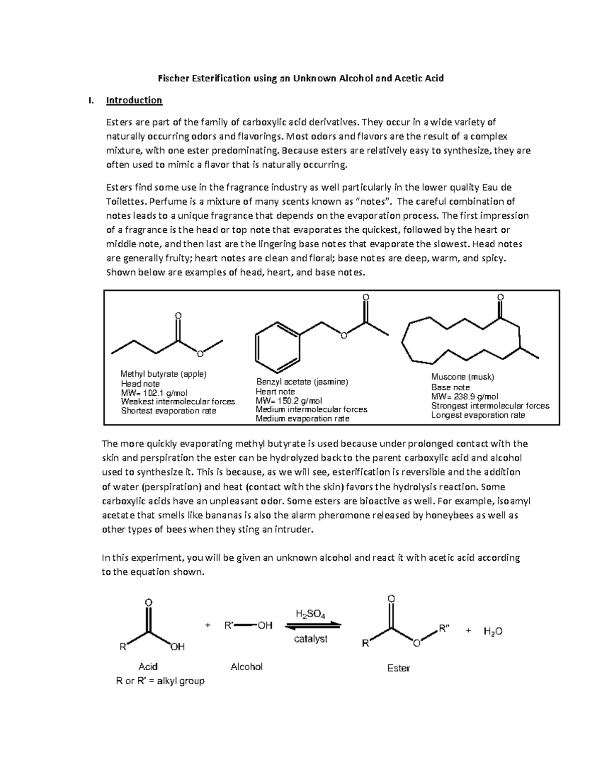 Fischer Esterification using an Unknown Alcohol and Acetic Acid ...