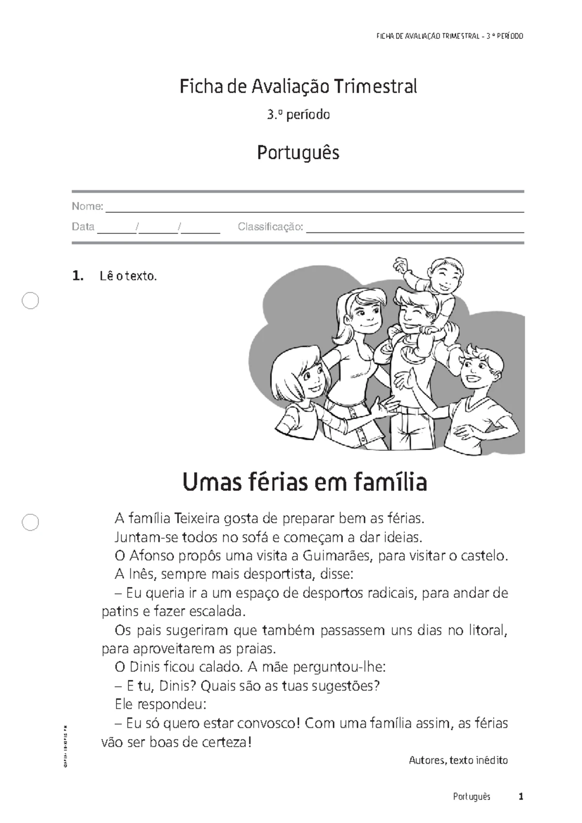 Compreensão Oral - Ficha Trimestral de Português (3.º Período) - Studocu