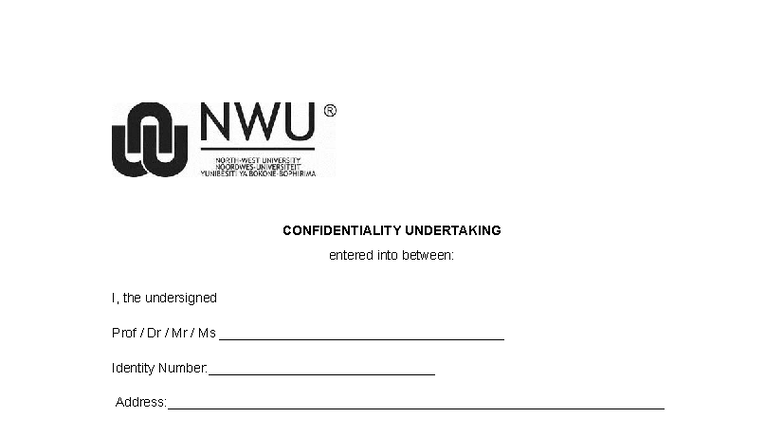 Confidentiality Undertaking Agreement - NWU Pre-2023 - Studocu