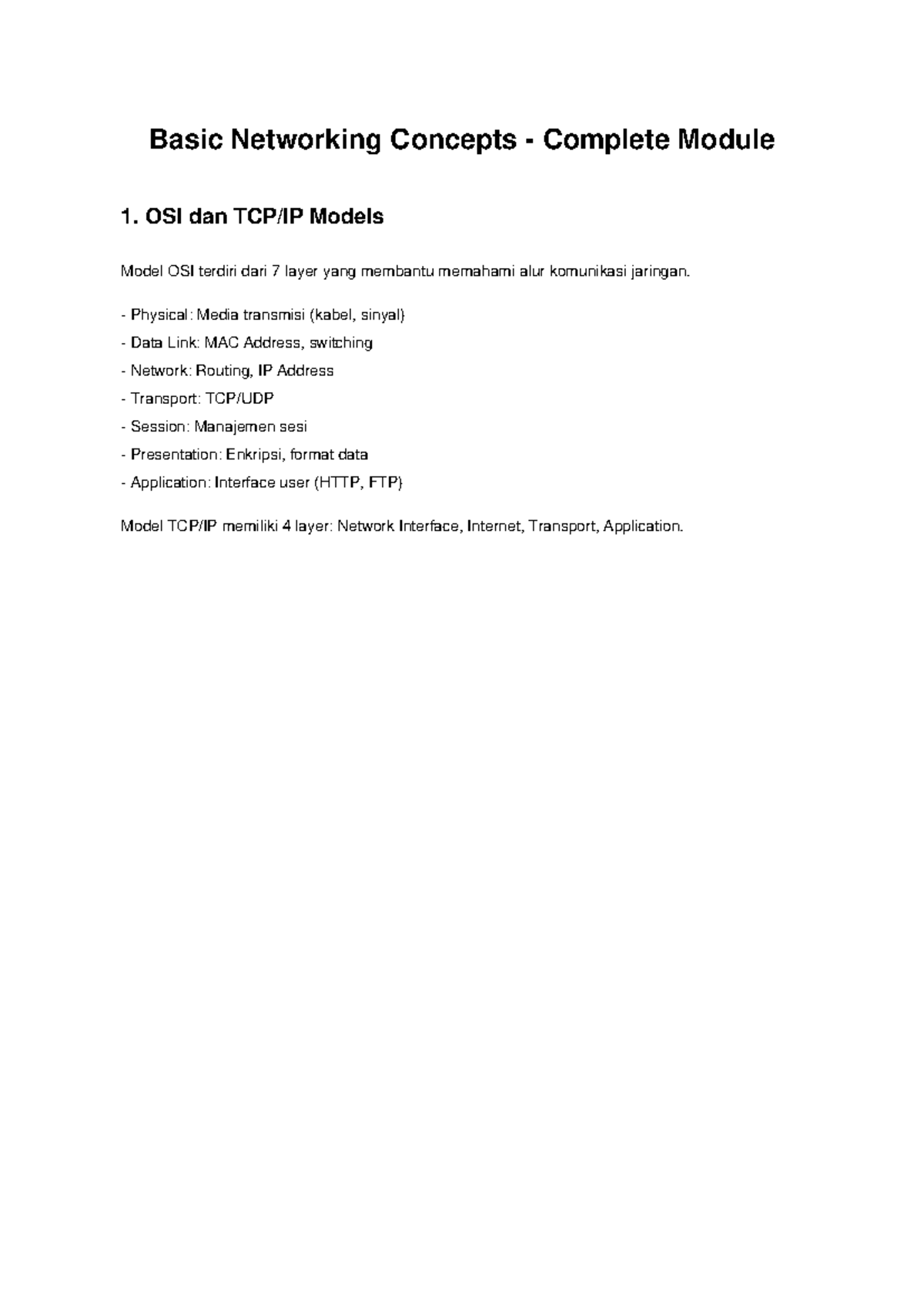 Basic Networking Concepts - Module Overview and Key Topics - Studocu