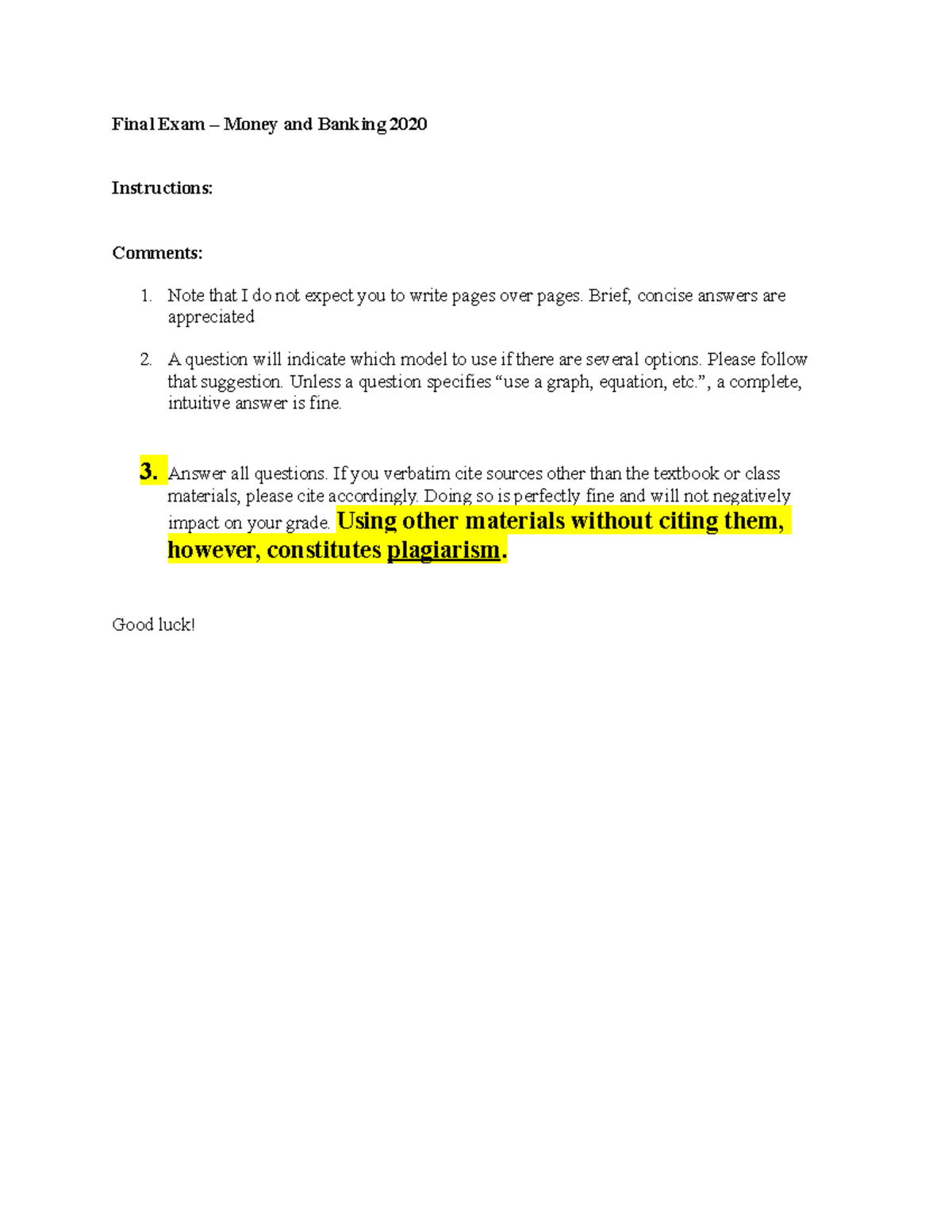 Money and Banking Final Exam Guide (2020) - Studocu