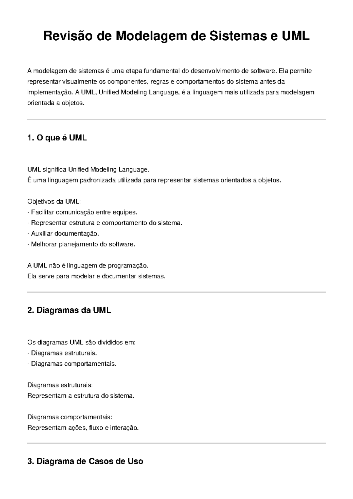 Revisão de Modelagem de Sistemas e UML - Resumo para Prova - Studocu