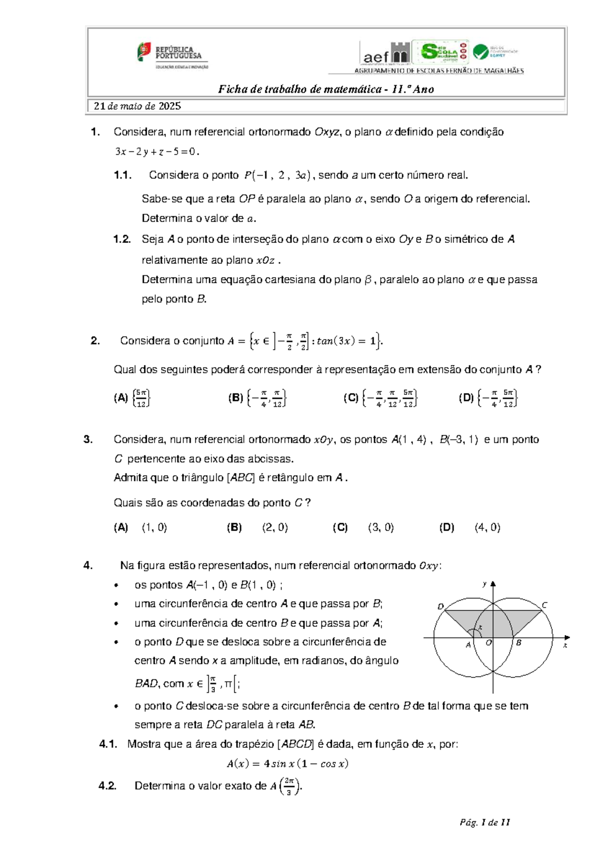 Revisões de Matemática 11.º Ano - Exercícios para Teste 21/05/2025 ...