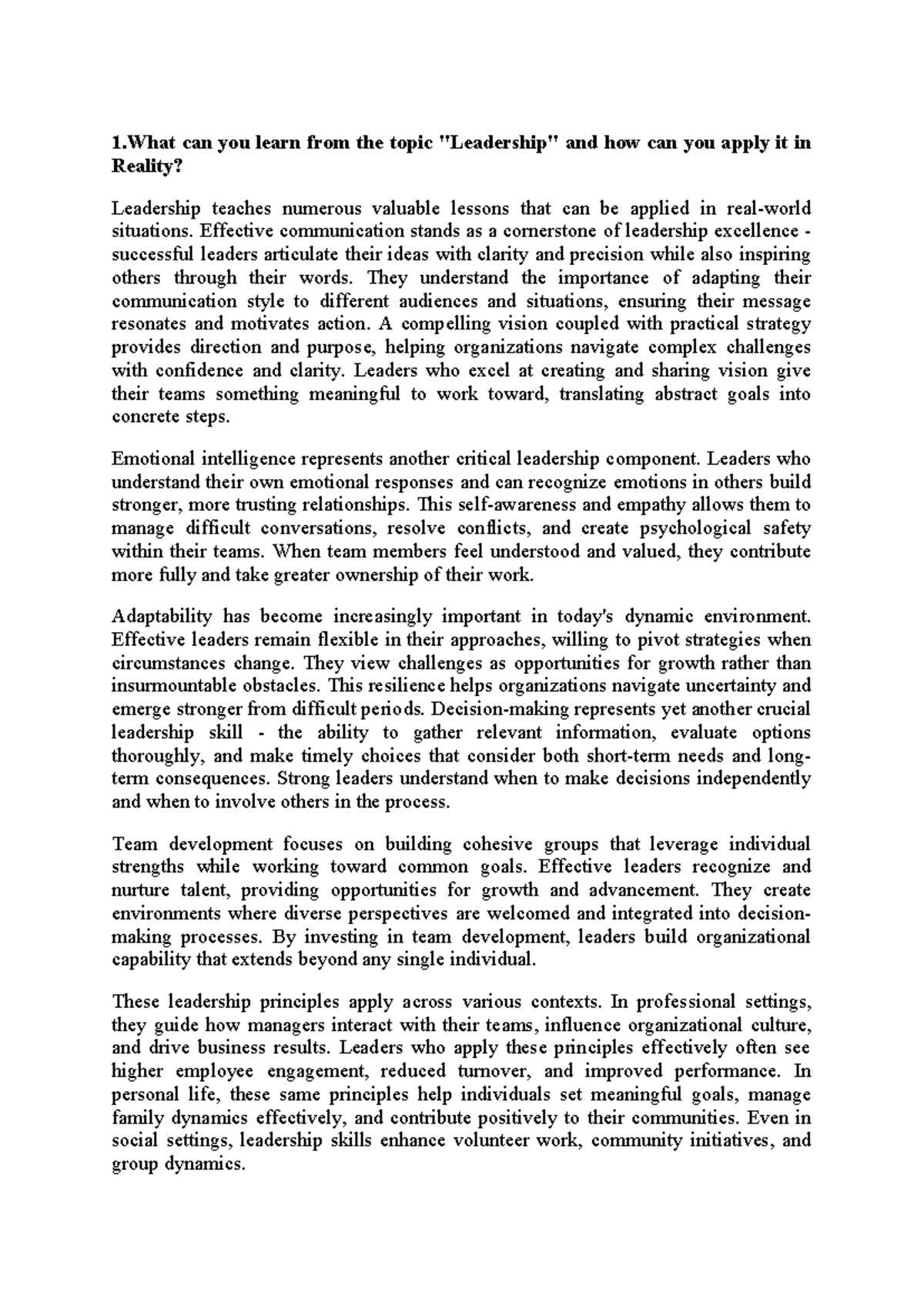 1. Leadership Lessons: Applying Key Principles in Real Life - Studocu