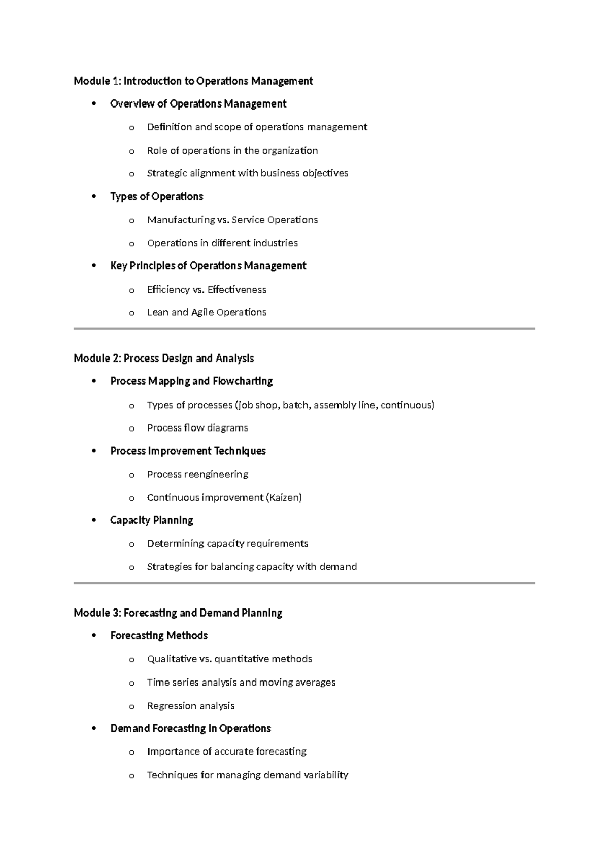 Course outline - N/A - Module 1: Introduction to Operations Management ...