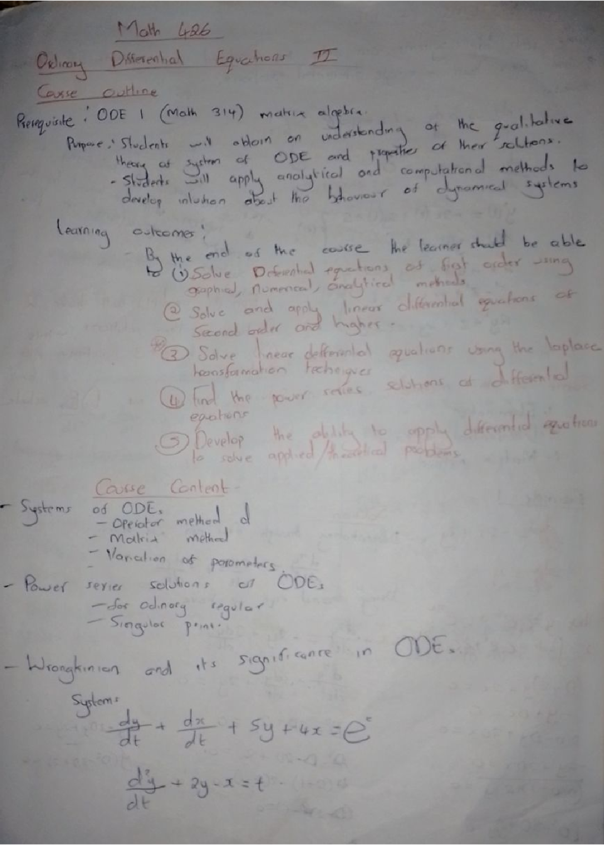 ODE II Notes - Differential Equations Overview and Solutions - Studocu