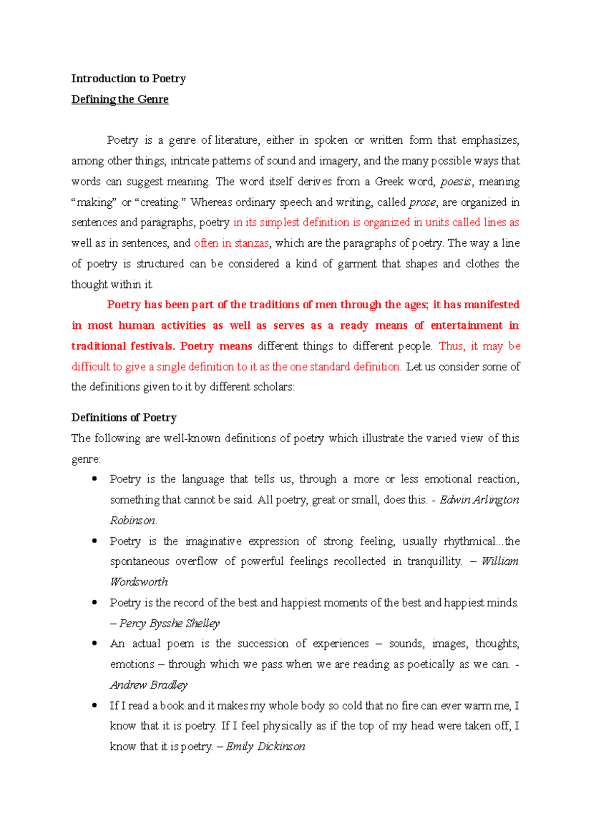 Introduction to Poetry: Key Concepts and Definitions - Studocu