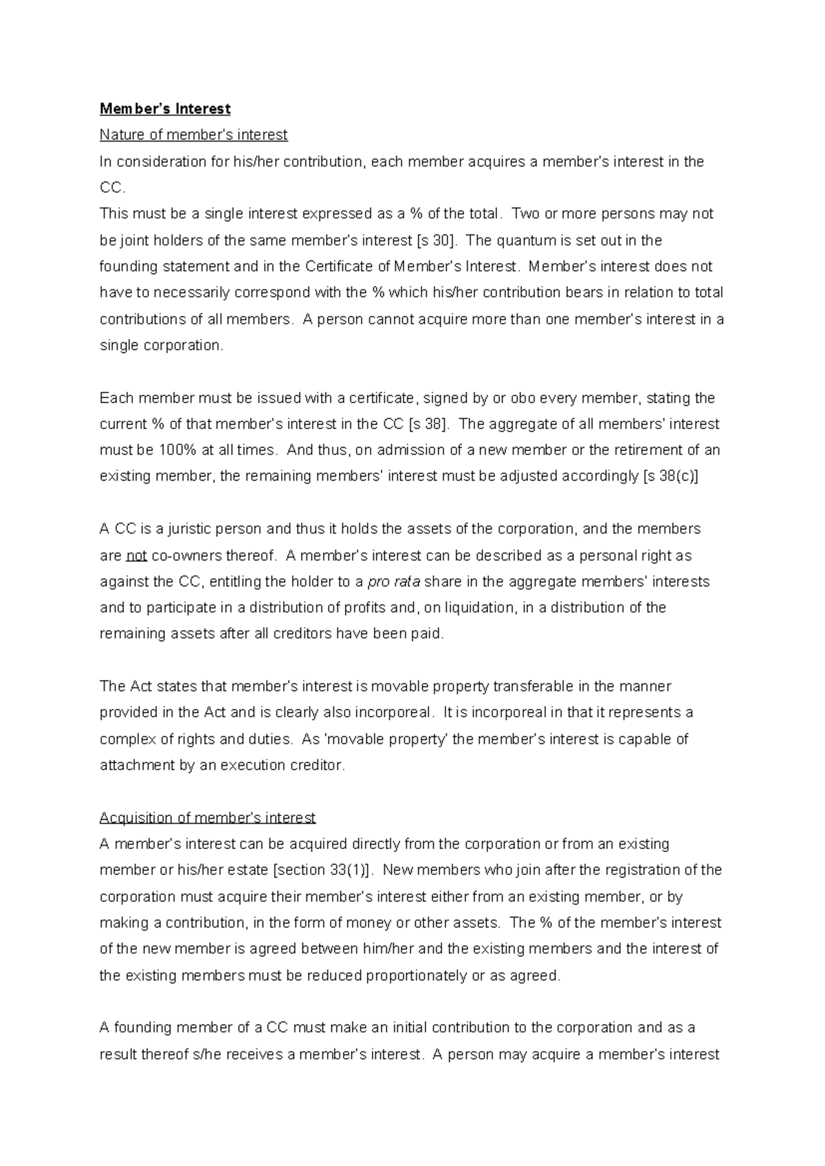 CC 12345 - Members' Interest Overview and Acquisition Guidelines - Studocu