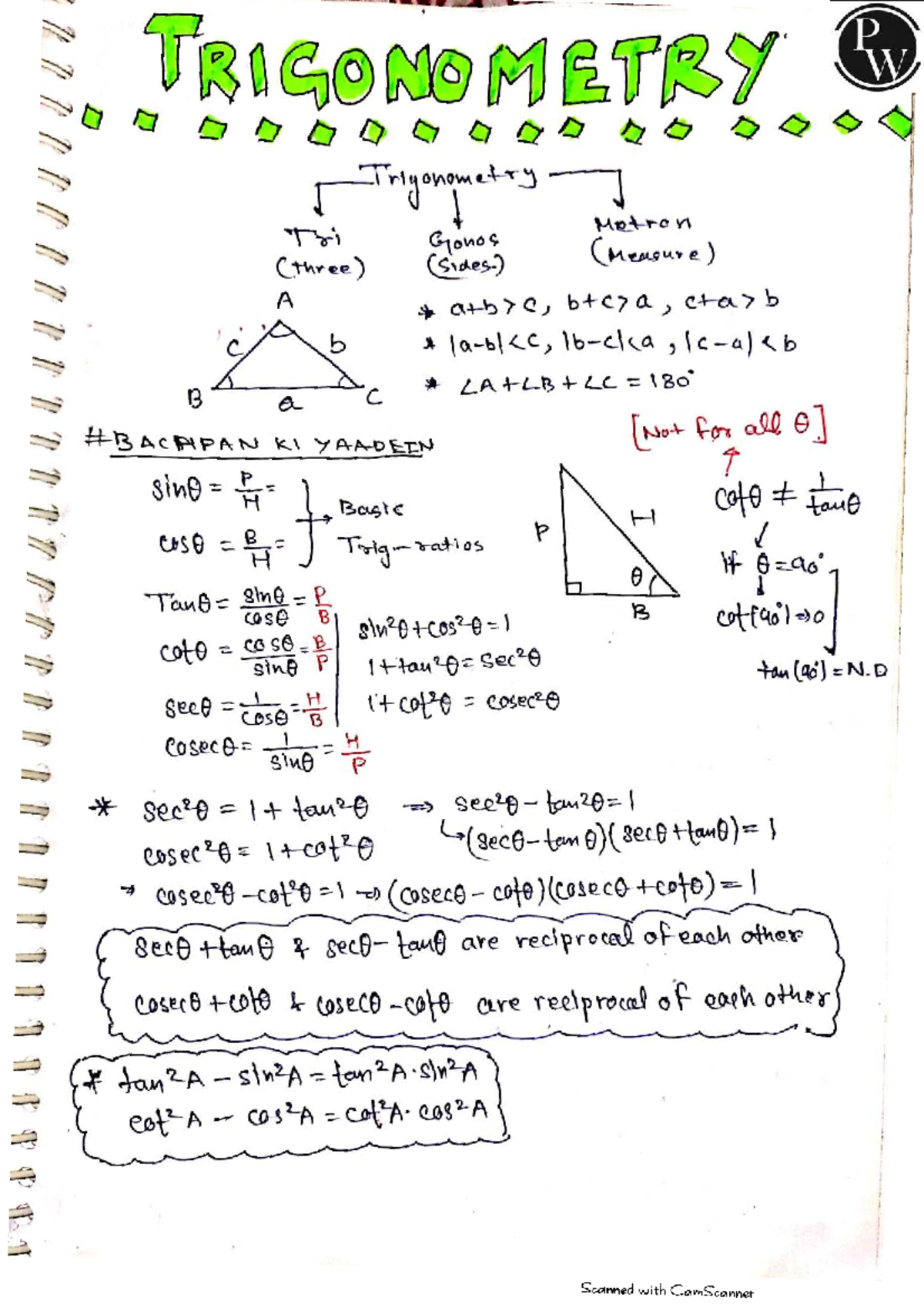 Trigonometry Handwritten Notes for JEE 2025 - Comprehensive Guide - Studocu