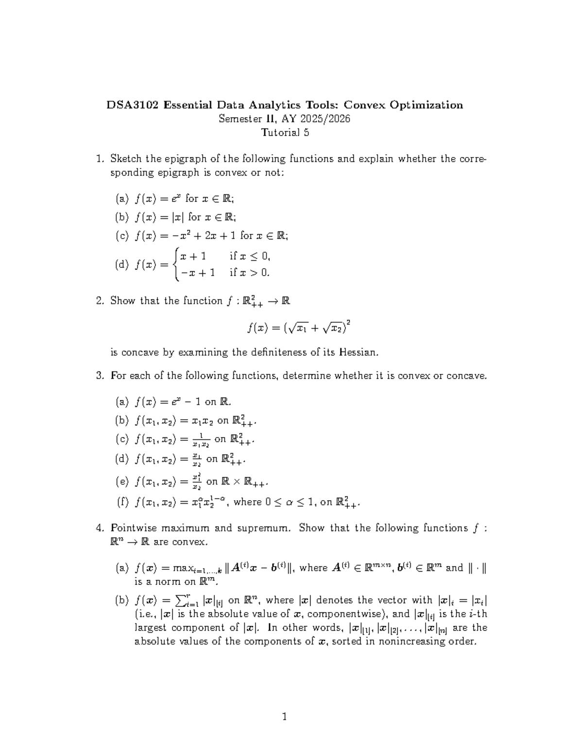 DSA3102 Tutorial 5 Solutions: Convex Optimization Analysis - Studocu