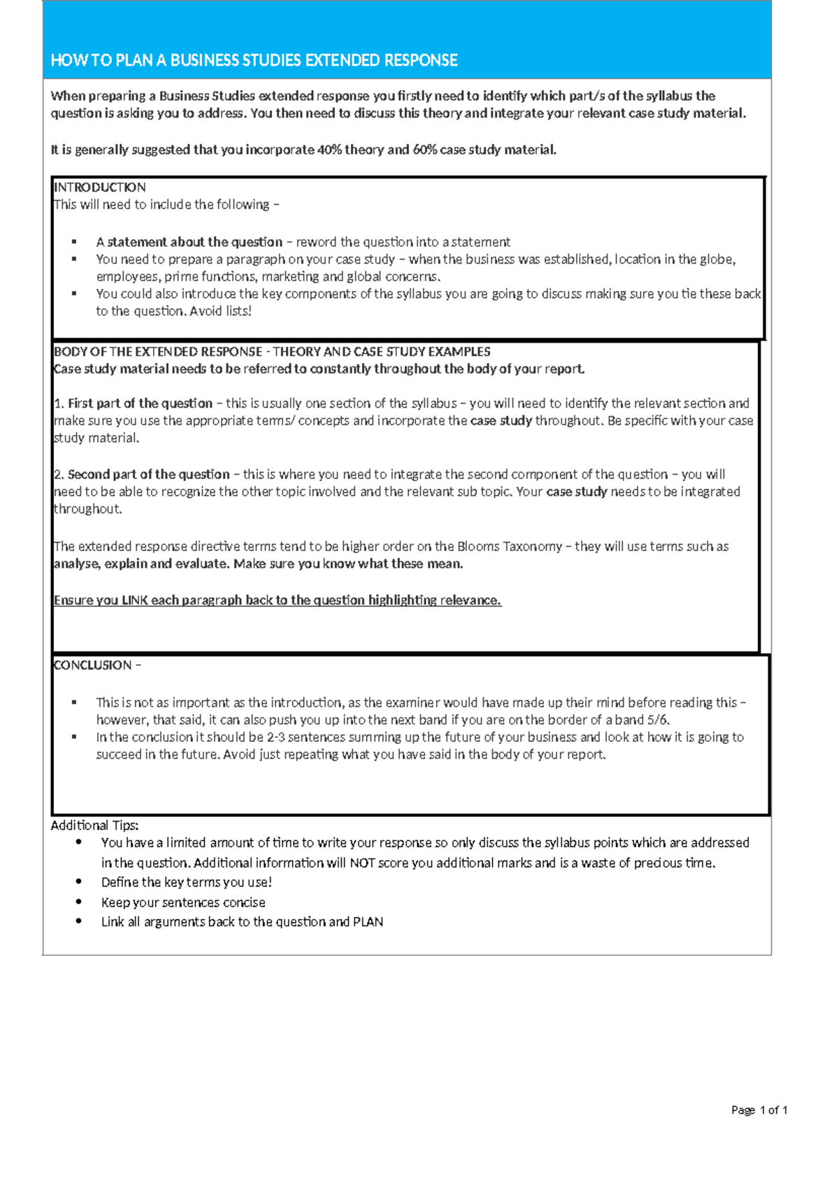 How to write an extended response - Page 1 of 1 HOW TO PLAN A BUSINESS ...