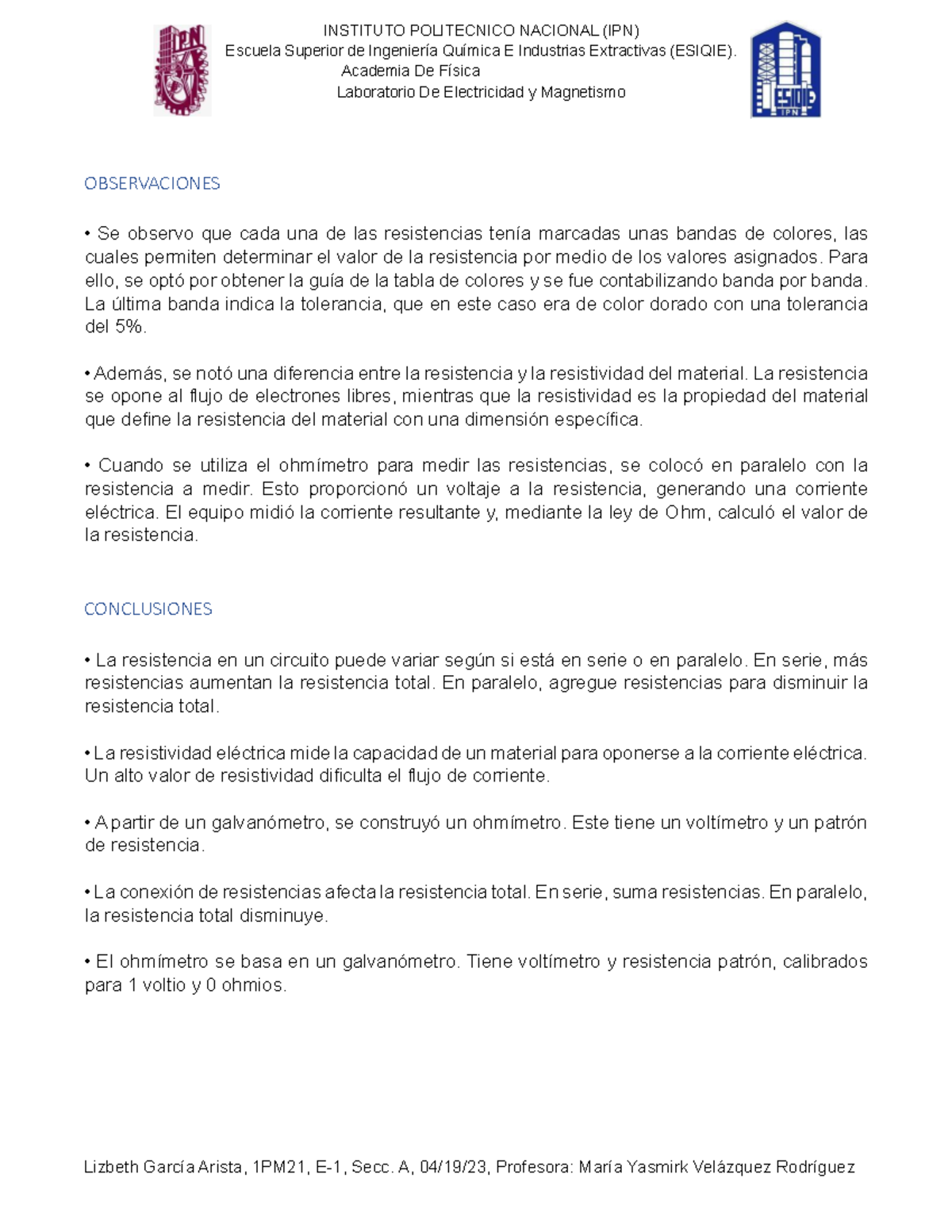 Práctica 2: Estudio de Resistencia y Resistividad en Electricidad - Studocu