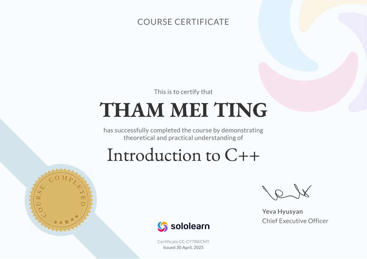 certificate of intro c++ - Basic Concepts of IT - COURSE CERTIFICATE ...