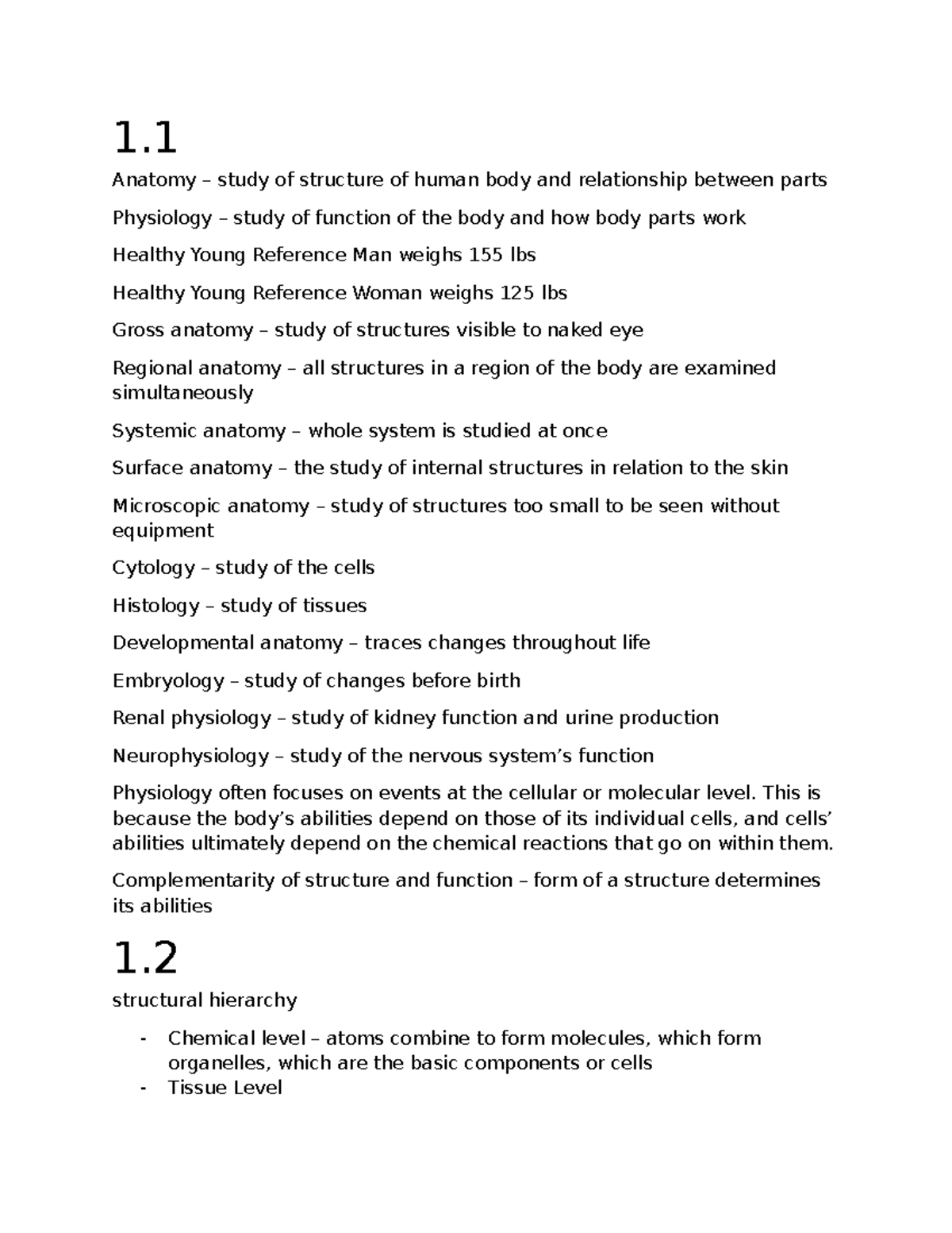 A&P CH 1 - Anatomy and Physiology Overview of Human Body Structure ...