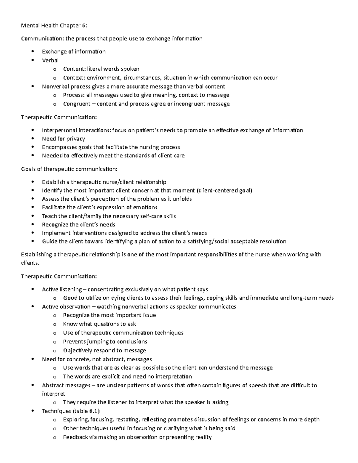 Mental Health Chapter 6 - Therapeutic Communication: Active listening ...