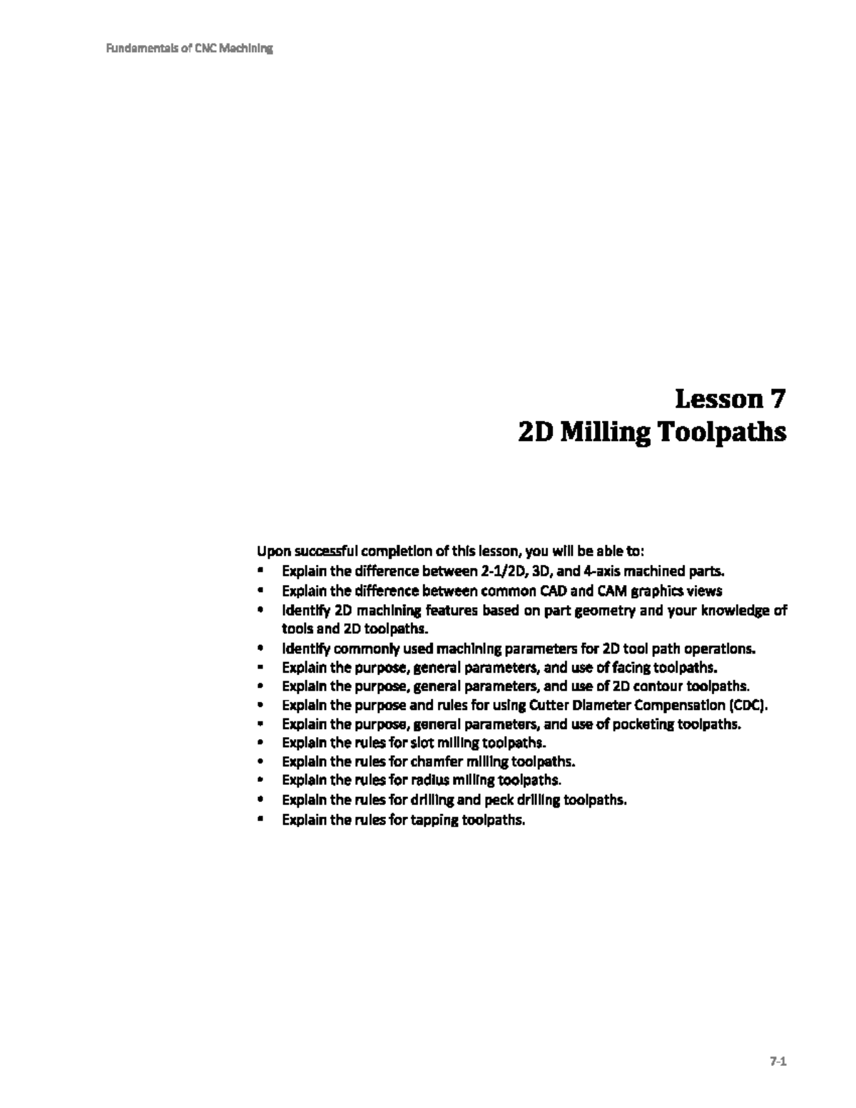 Fundamentals of CNC Machining: Lesson 7 - 2D Milling Toolpaths - Studocu