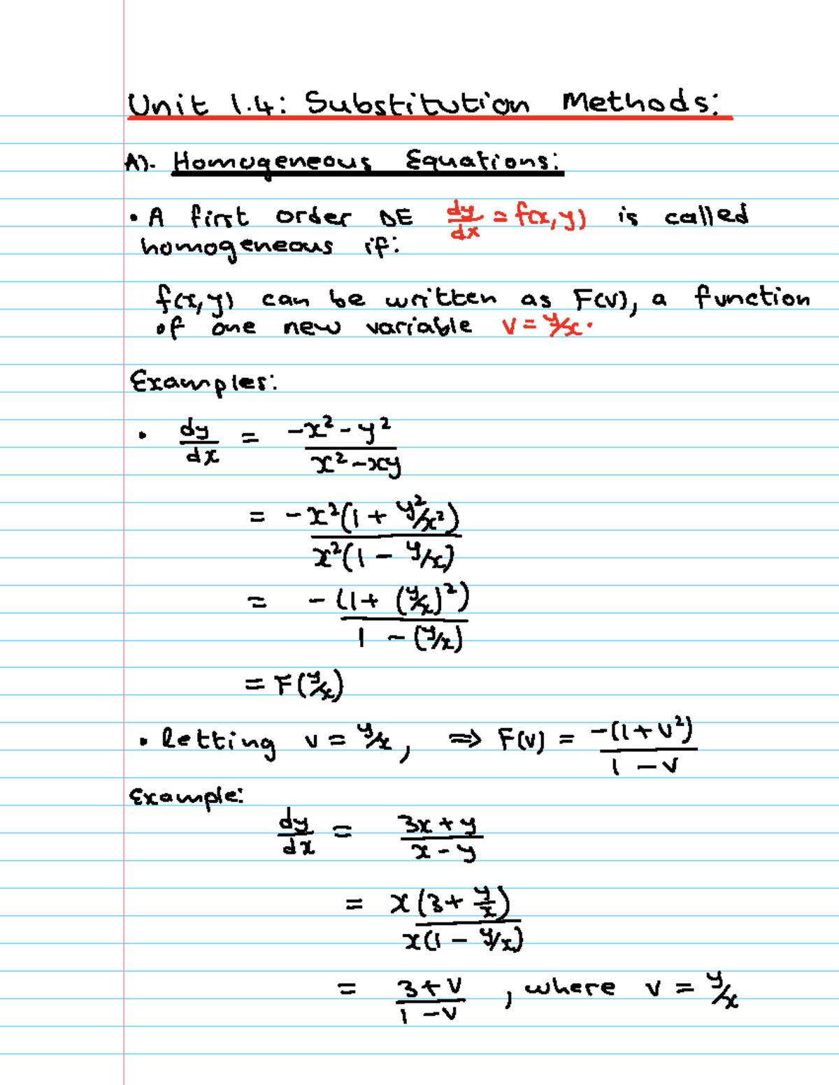 Unit 1.4: Complete Notes on First Order DEs and Homogeneous Equations ...