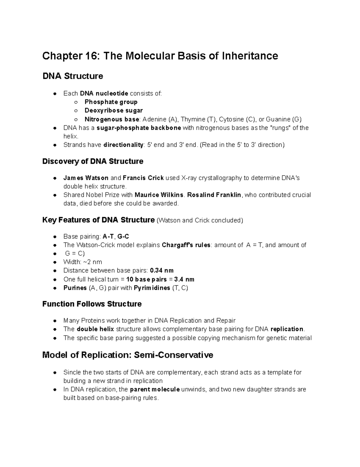 Chapter 16: The Molecular Basis of Inheritance - DNA Structure ...