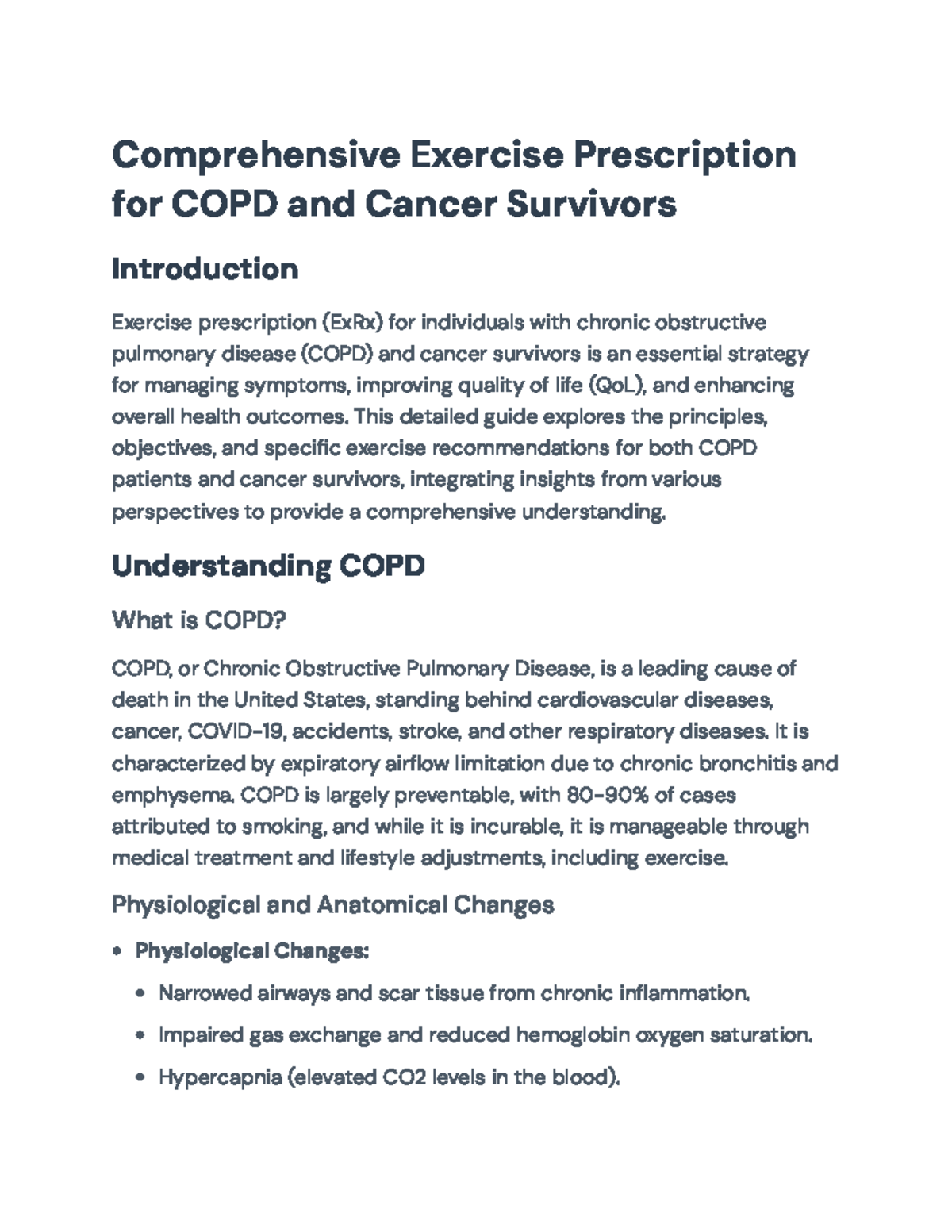 Comprehensive ExRx Guide for COPD & Cancer Survivors - Studocu