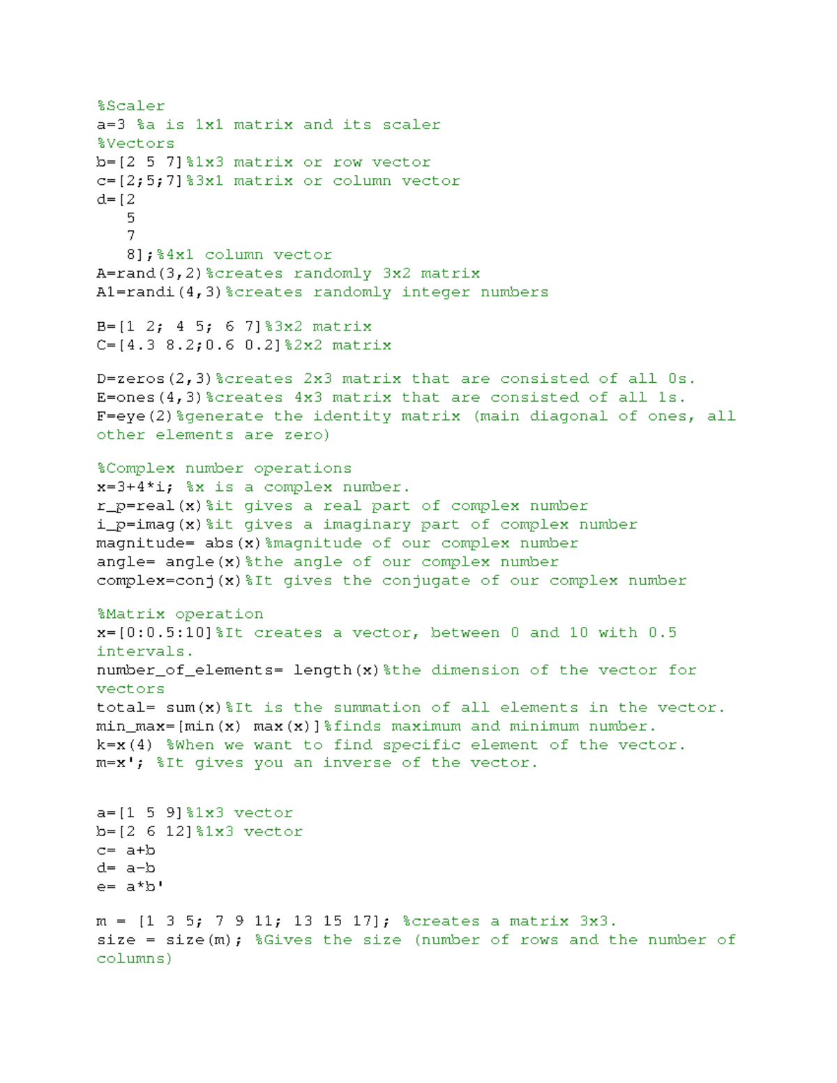 MAT101 Week 1 Lab: Introduction to Scalars, Vectors, and Matrices - Studocu