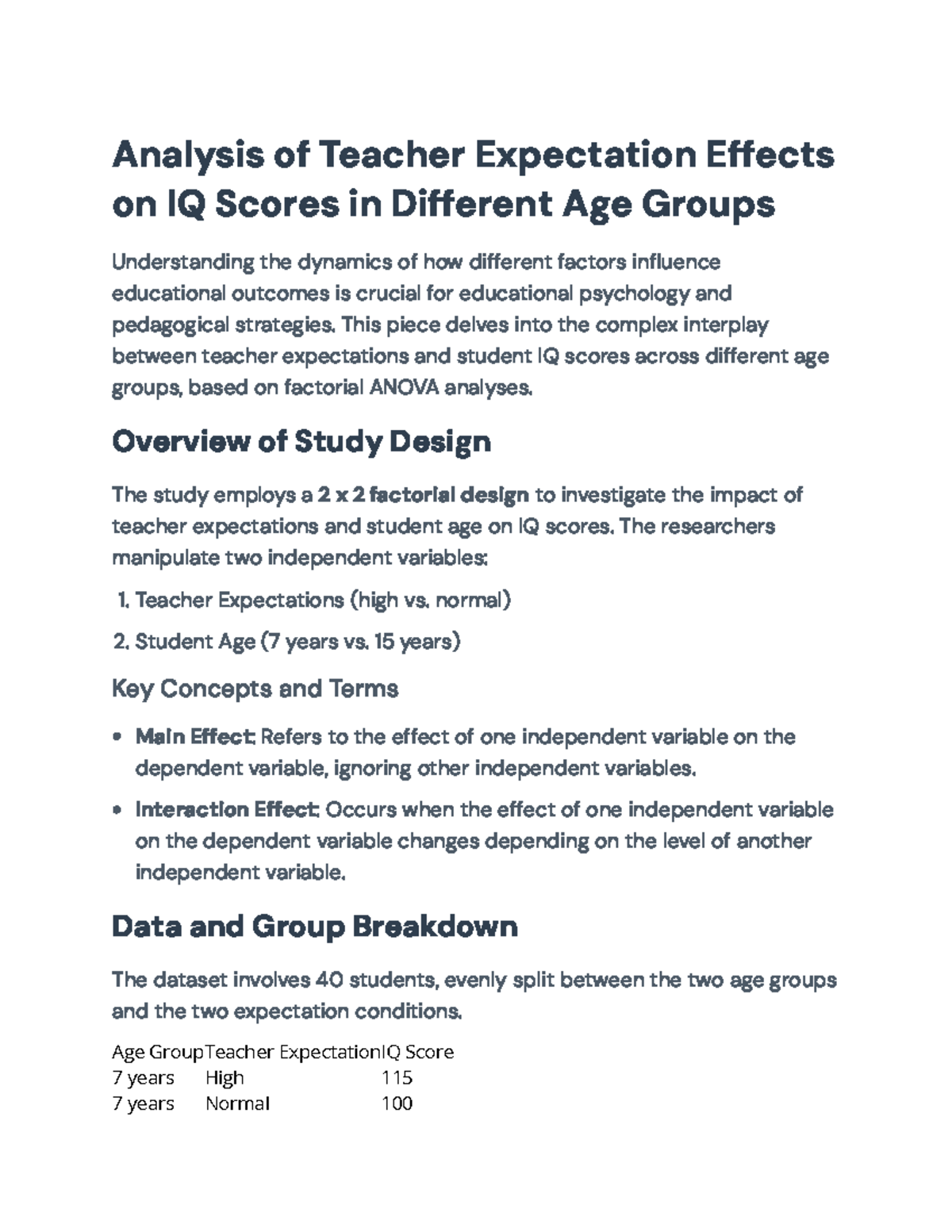 Effects of Teacher Expectations on IQ Scores by Age Group (Psychology ...