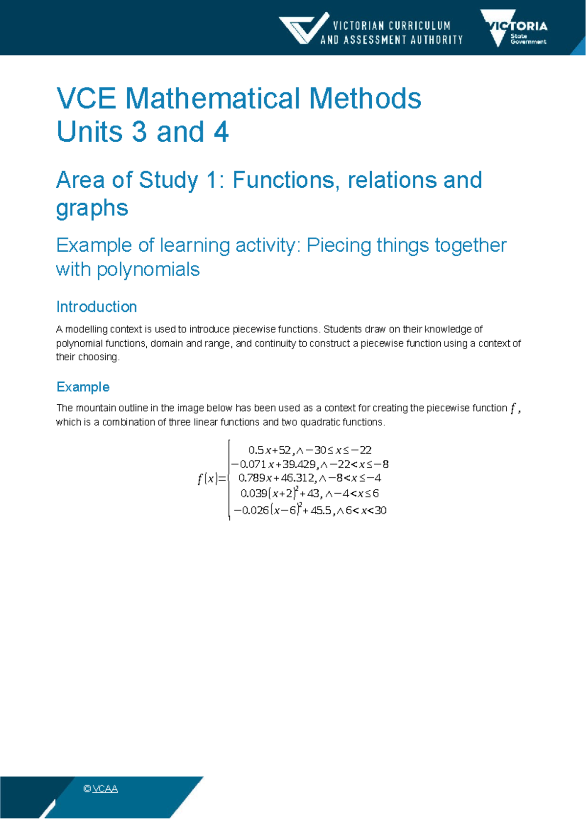2023 VCE Mathematical Methods Units 3 & 4: Functions & Piecewise ...