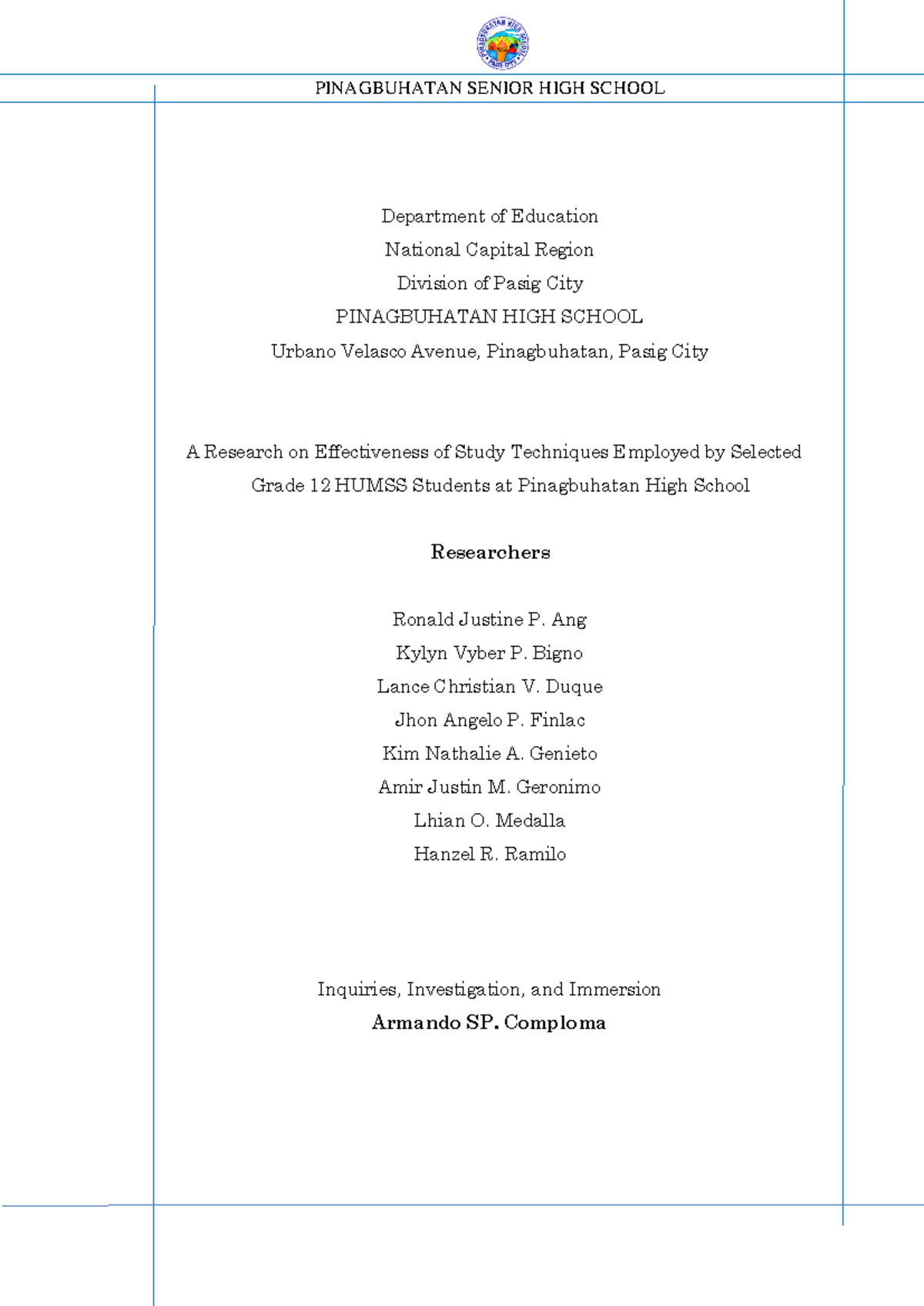 Research Techniques and Academic Performance of Grade 12 HUMSS Students ...