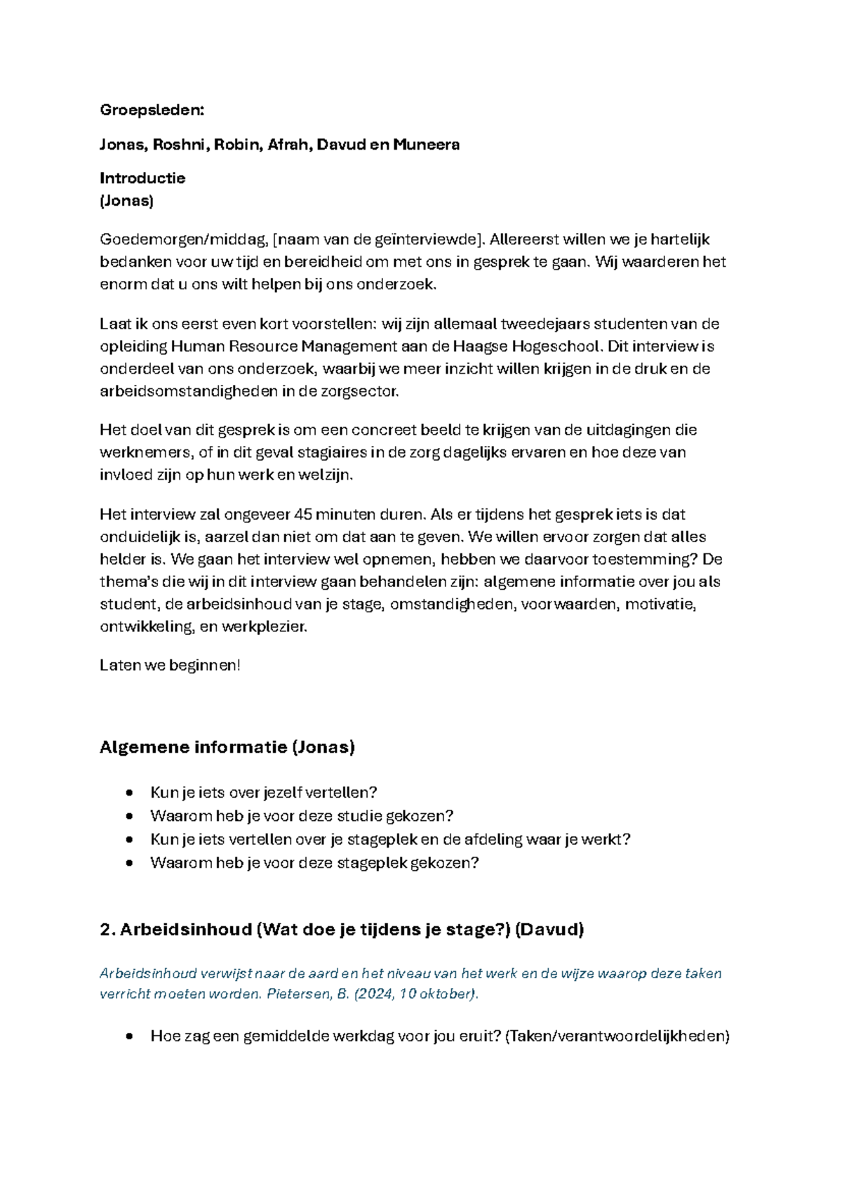 Interviewschema voor Onderzoek naar Arbeidsomstandigheden in de Zorg ...