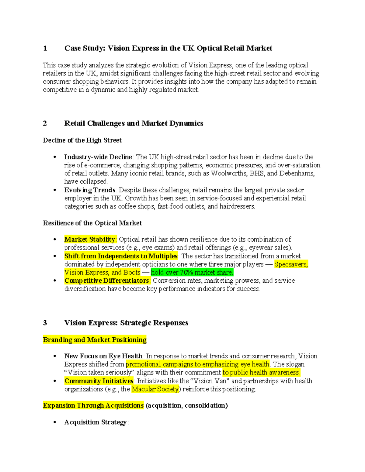 Vision Express Case Study Summary - International Business Midterm ...